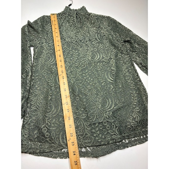 Cable & Gauge Blouse Womens Small Green Crochet Lace Boho High Neck New - Picture 6 of 7